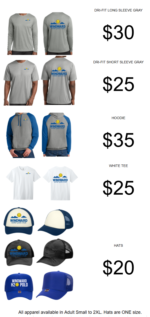 Long sleeve drifit shirt gray - $30. Short Sleeve Drifit Shirt Gray - $25. Hoodie Gray and Blue - $35. Cotton Short Sleeve White Shirt - $25. Hat White, hat Camo, hat blue all $20